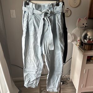 Light Blue High-Waisted Belted Pants